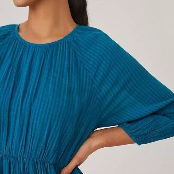 Anthropologie Sundry Blue Gingham Tiered Midi Dress - Picture 3 of 10